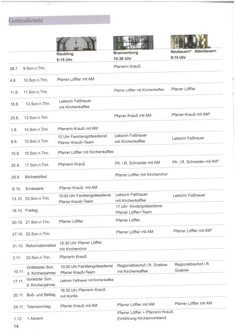 Gottesdienstplan bis 1. Advent